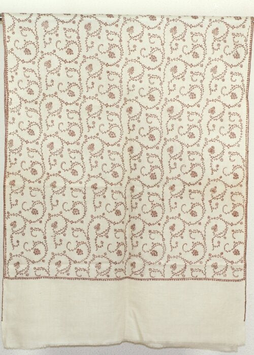 Pashmina Ivoire-Beige Brodé Main