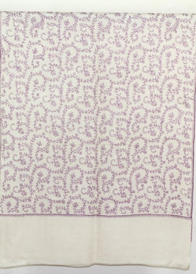 Pashmina Ivoire-Violette Brodé Main
