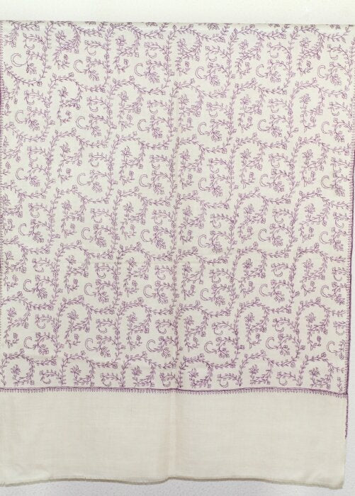Pashmina Ivoire-Violette Brodé Main