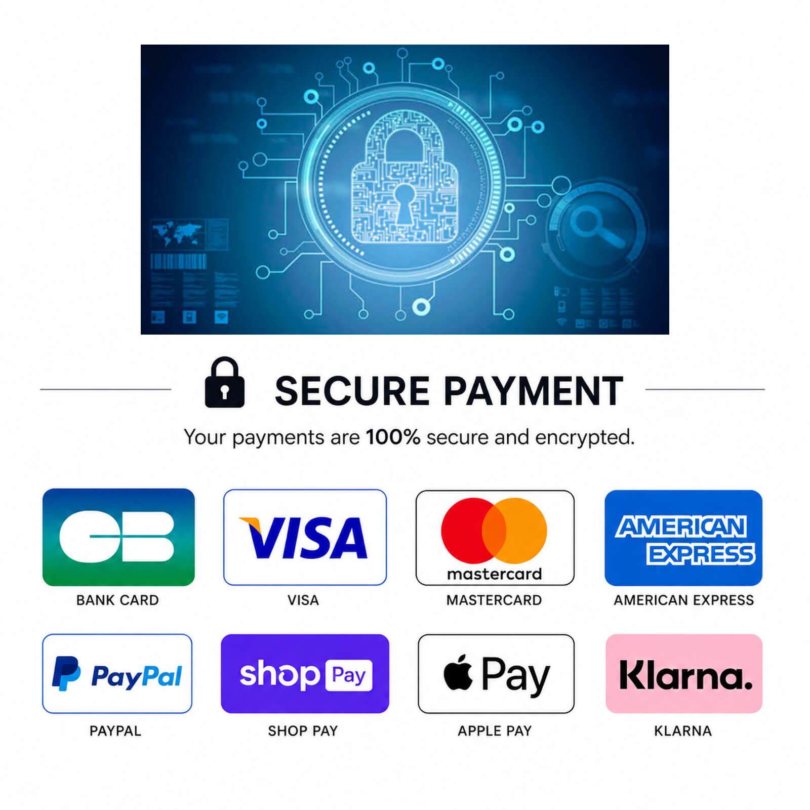 Secure payment by credit card, PayPal, Shop Pay and Apple Pay